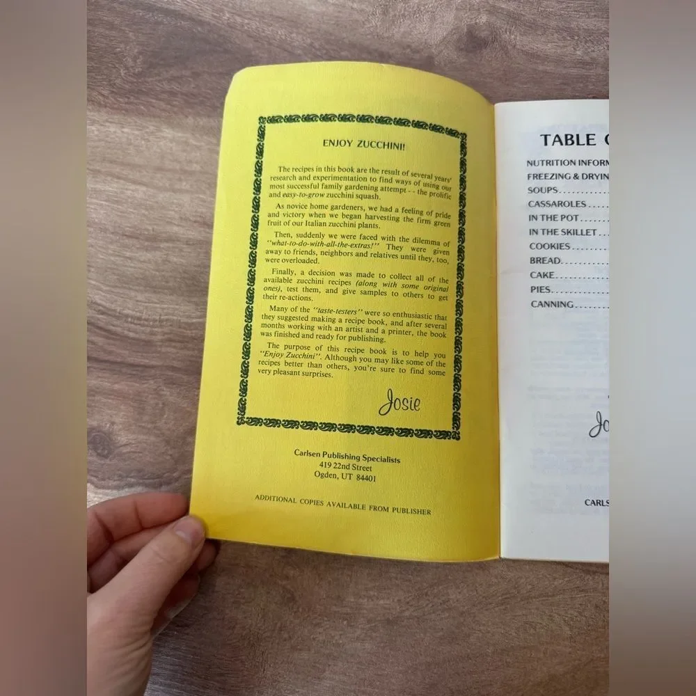 how to enjoy zucchini 98 recipes from Josie’s Kitchen 1980
